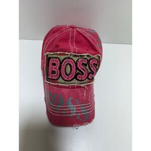 Boss Women’s Pink Ball Cap Distressed Luxury Headwear Hat Outdoors